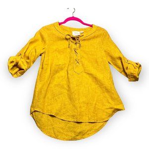 Maeve Anthropologie Womens 100% Linen Mustard Yellow Marva Lace Up Tunic Sz 2